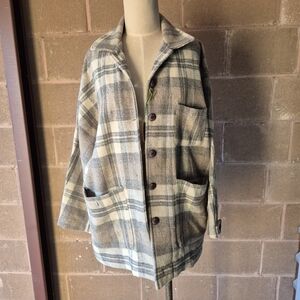 Vintage Wool Blend Plaid Shacket 12P Harris Wallace Petites Neutral Barn Coat
